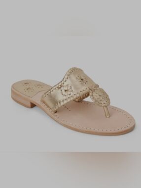 Jack Rogers Flat Sandal Platinum Gold Leather Size 7 Women
